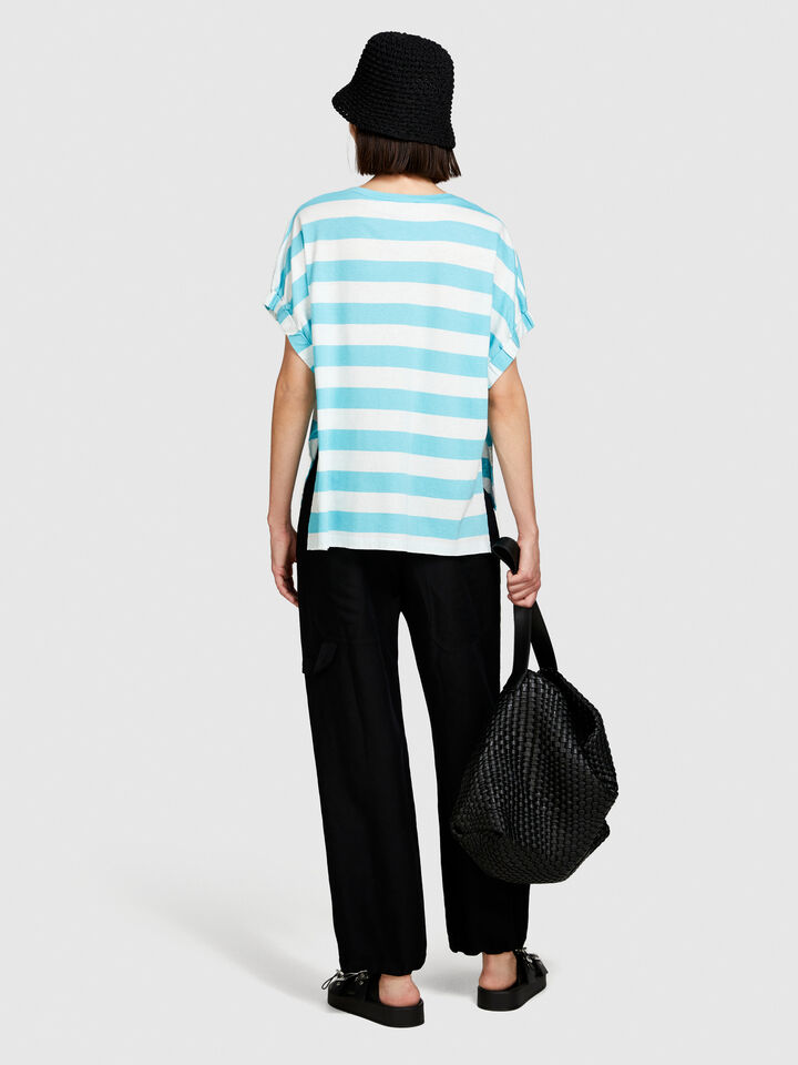 Uneven striped t-shirt - women's short sleeve t-shirts - Blue | Sisley image number 3